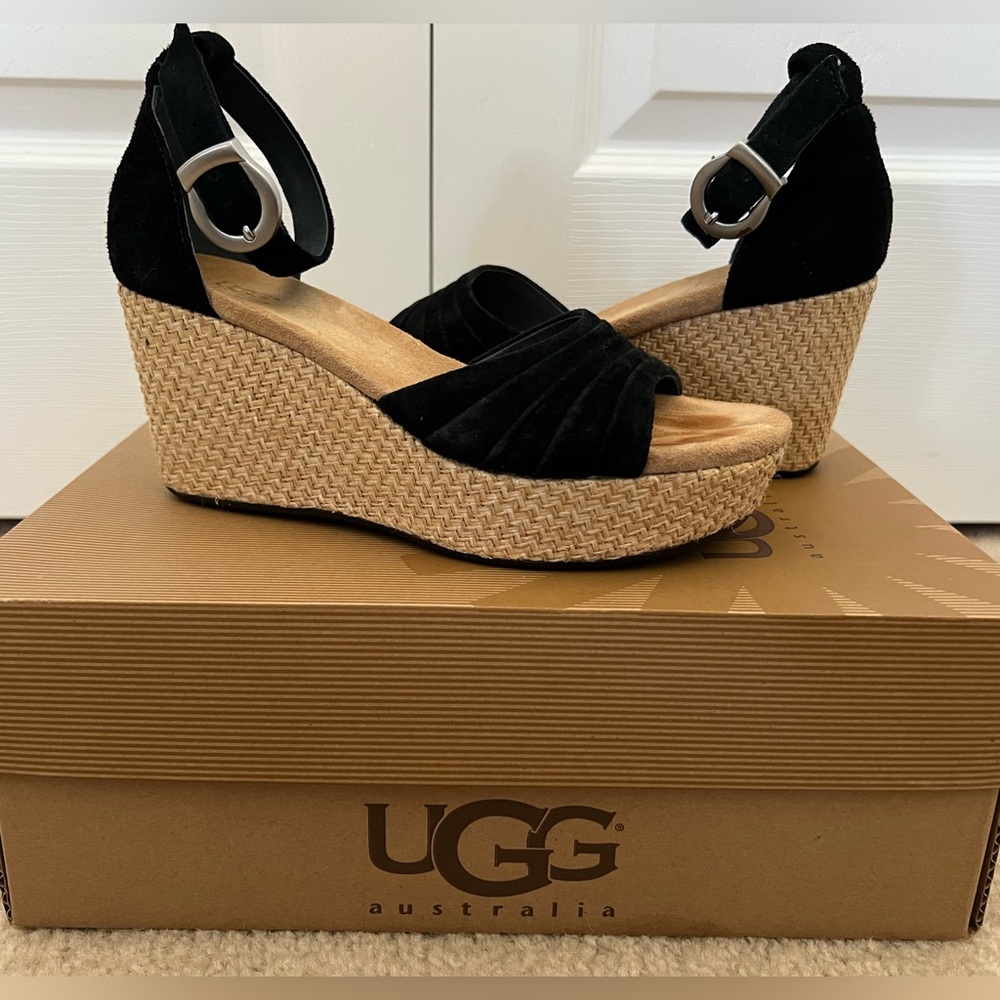UGG Black Suede Wedge Heel Size 6